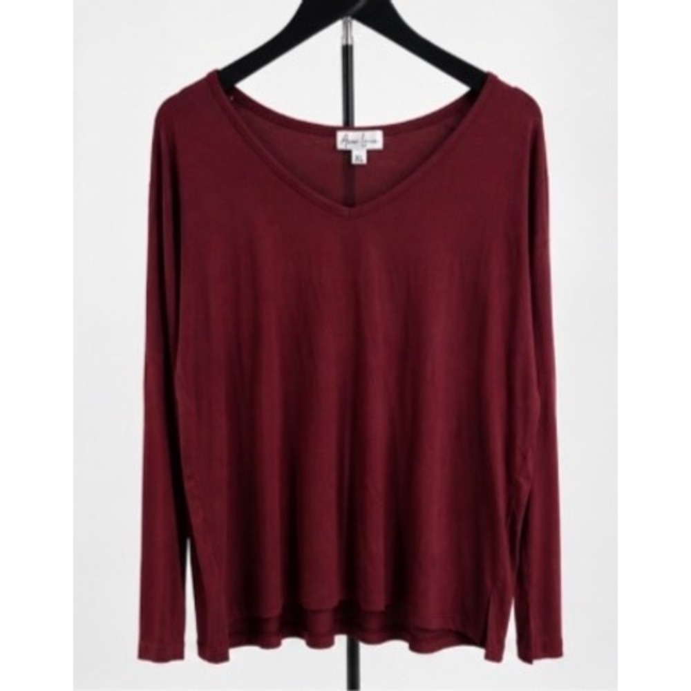 Ava Lane Womens XL Burgundy NWOT V-Neck Long Sleeve Top Rayon Blend R7028‎